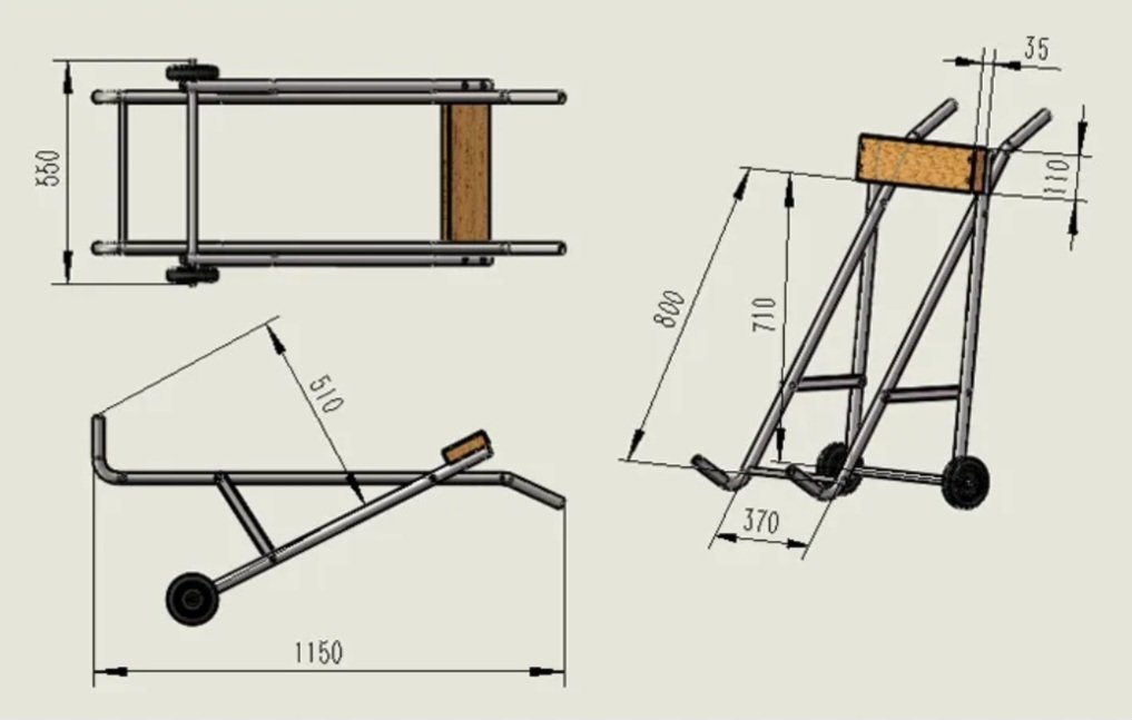 Tehnički crteži sa dimenzijama stalka