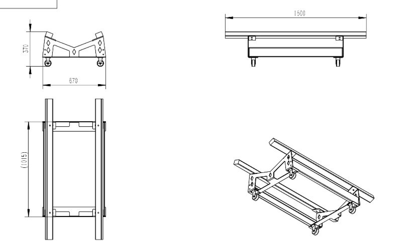 Tehnički nacrt stalka za vodeni skuter sa preciznim dimenzijama